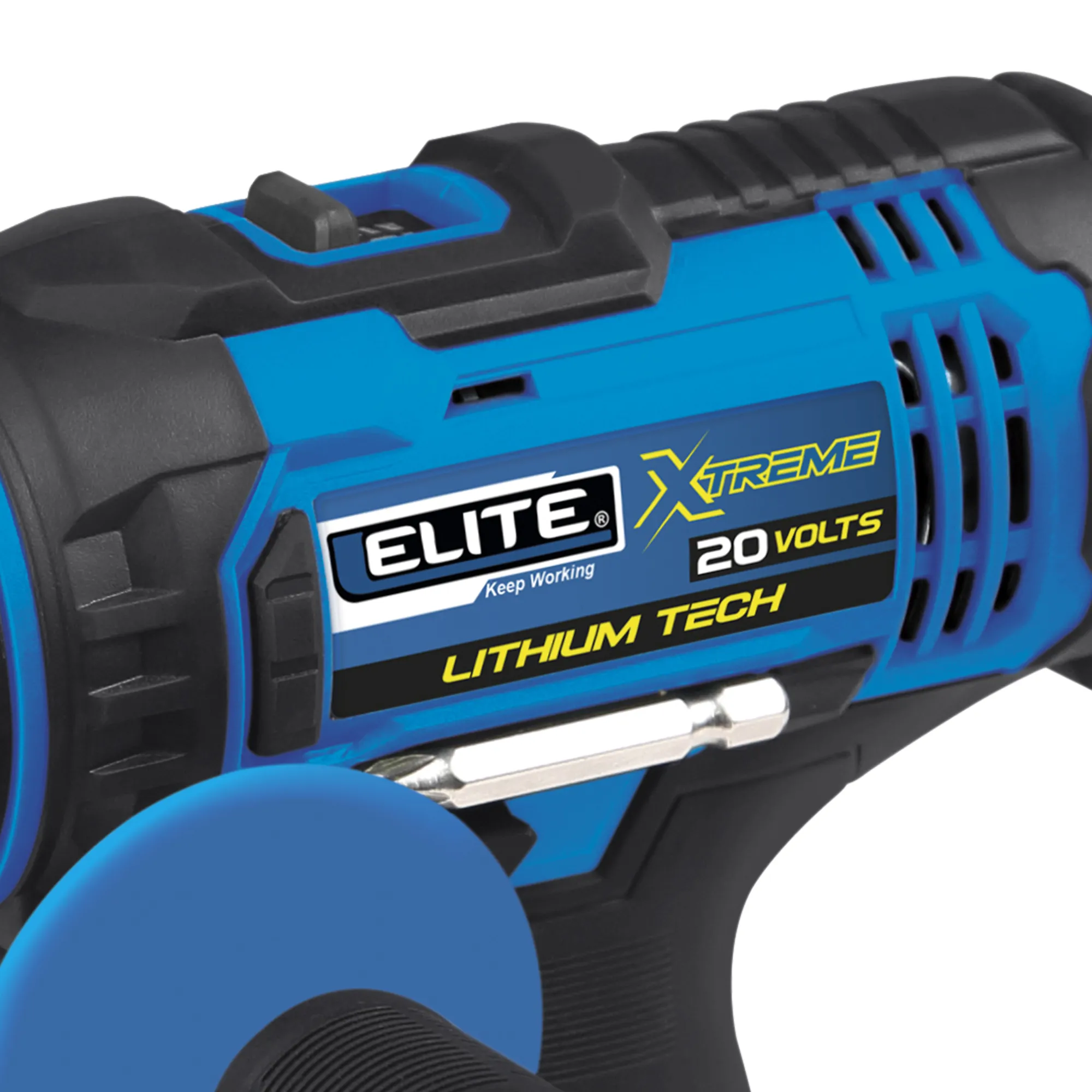Taladro inalámbrico percutor 20V Mandril 2" - 13mm 1.650RPM ELITE XTREME con 2 Baterías, Cargador, Clip Cinturón, Punta Destornillador y Estuche Plástico